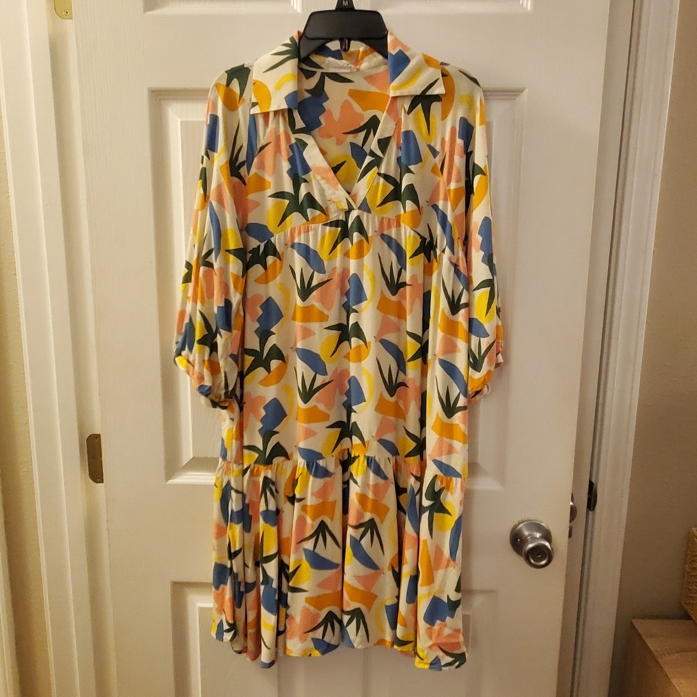 Fresha London S knee/midi‎ shift swing dress spring summer resort casual FLAW